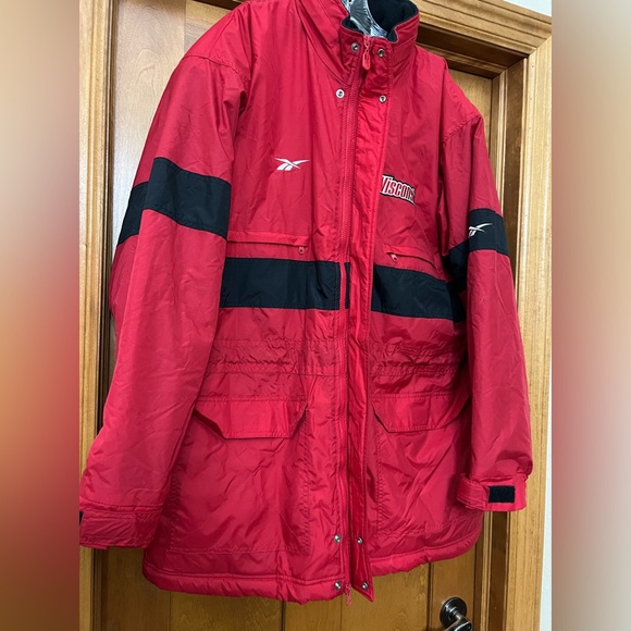 Vintage Reebok Wisconsin Badgers Fleece Lined Coat Jacket Size Large READ - Picture 5 of 16